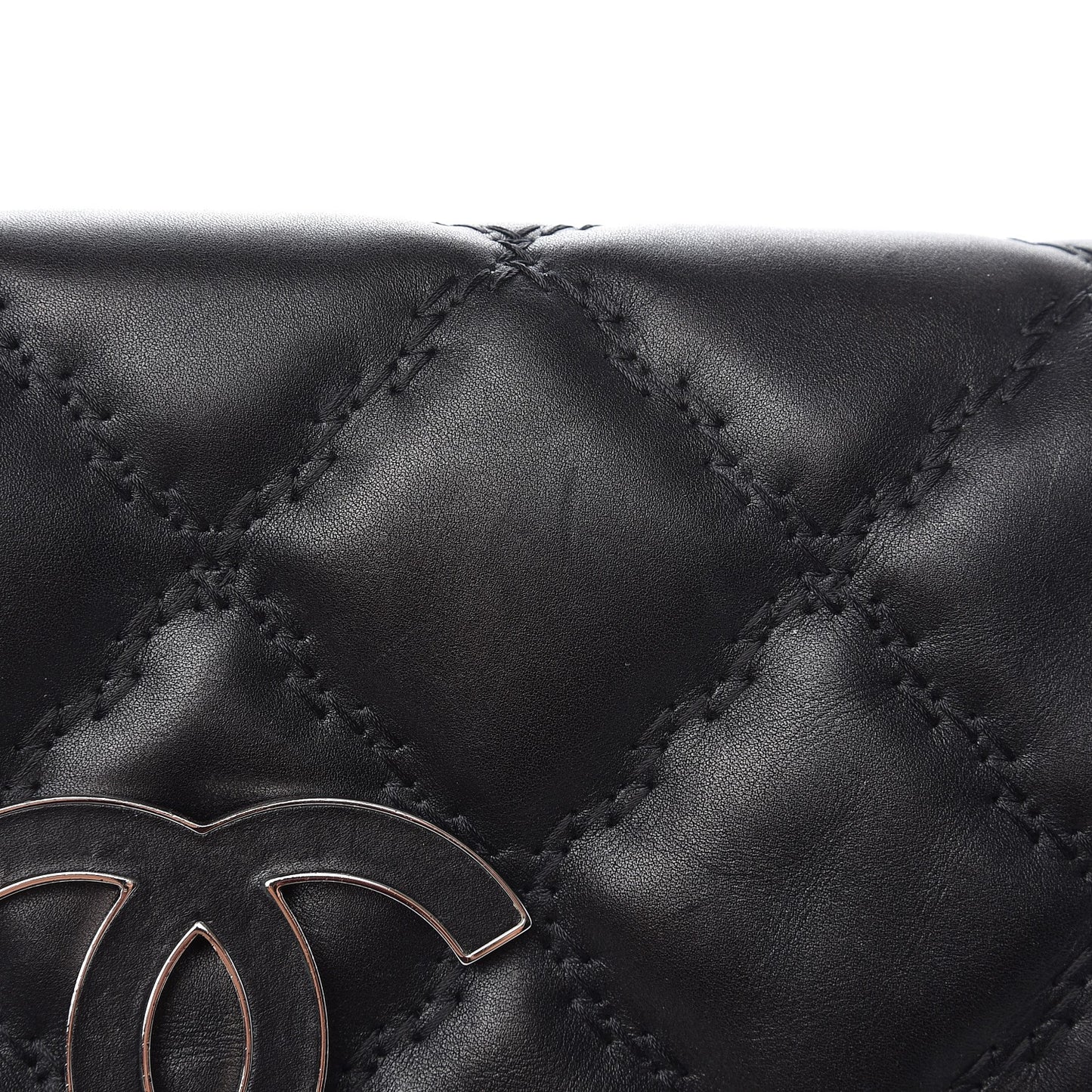 Calfskin Double Stitch Large Hamptons Flap Bag Black