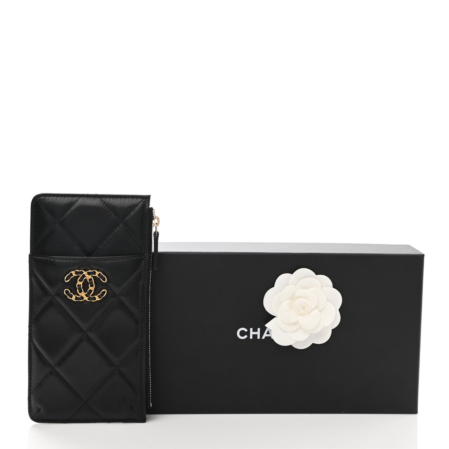 Lambskin Quilted Chanel 19 Phone and Card Holder Black