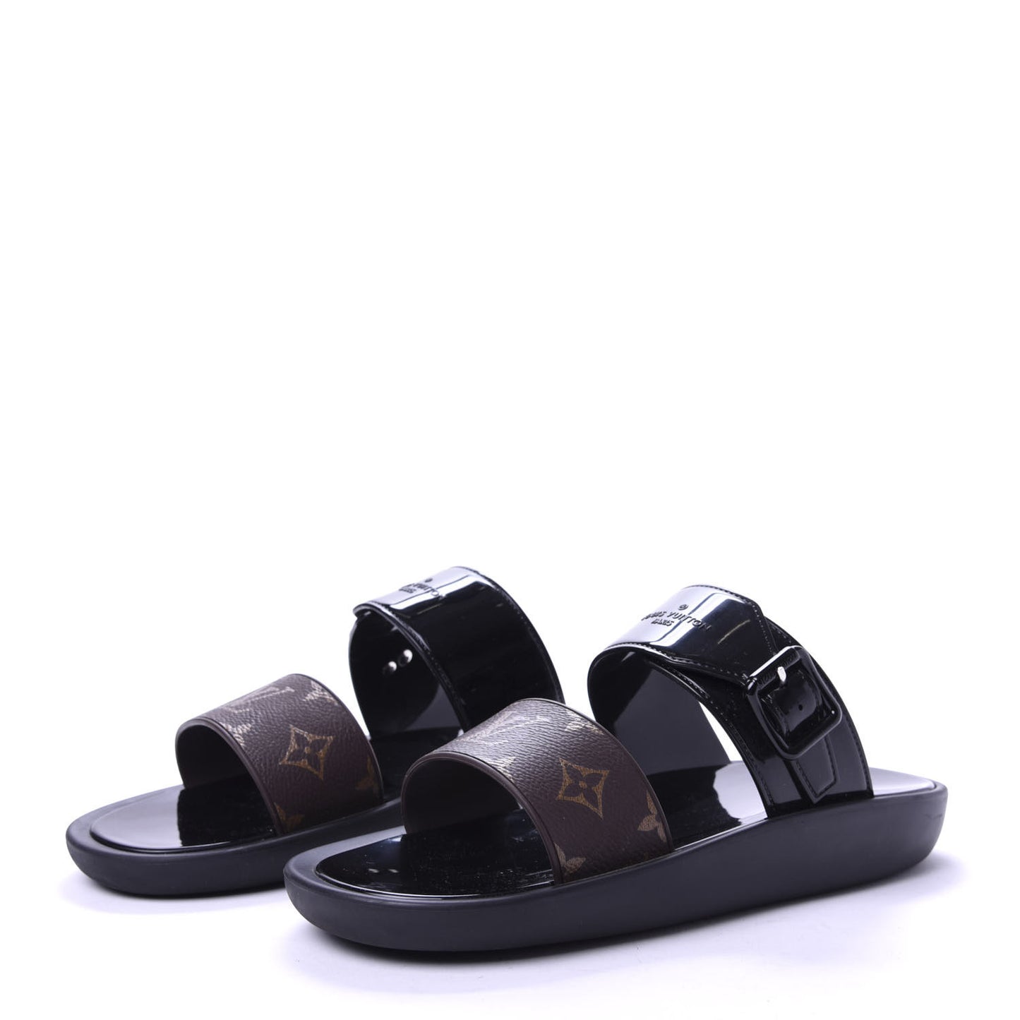 Monogram Sunbath Flat Mule Sandals 39 Black
