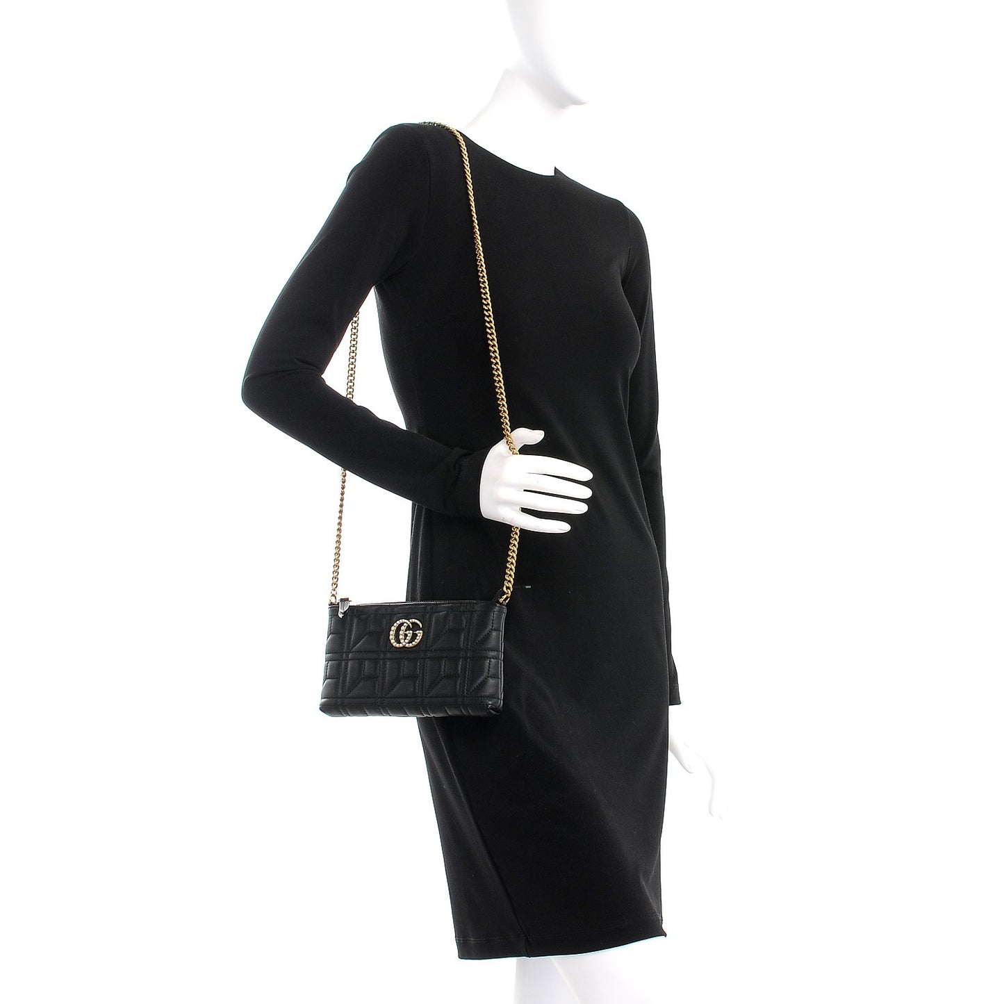 Calfskin Matelasse Mini Pearly GG Marmont Chain Bag Black