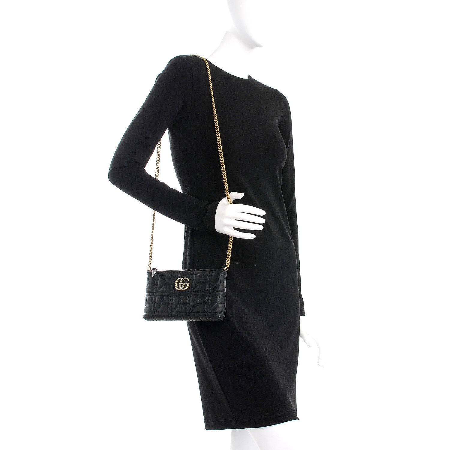 Gucci Calfskin Matelasse Mini Pearly GG Marmont Chain Bag Black 2 of 7