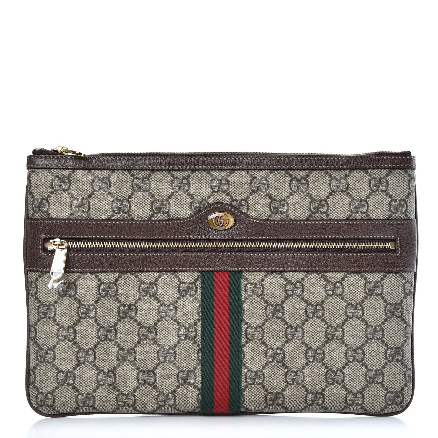 GG Supreme Monogram Large Ophidia Pouch Clutch Brown