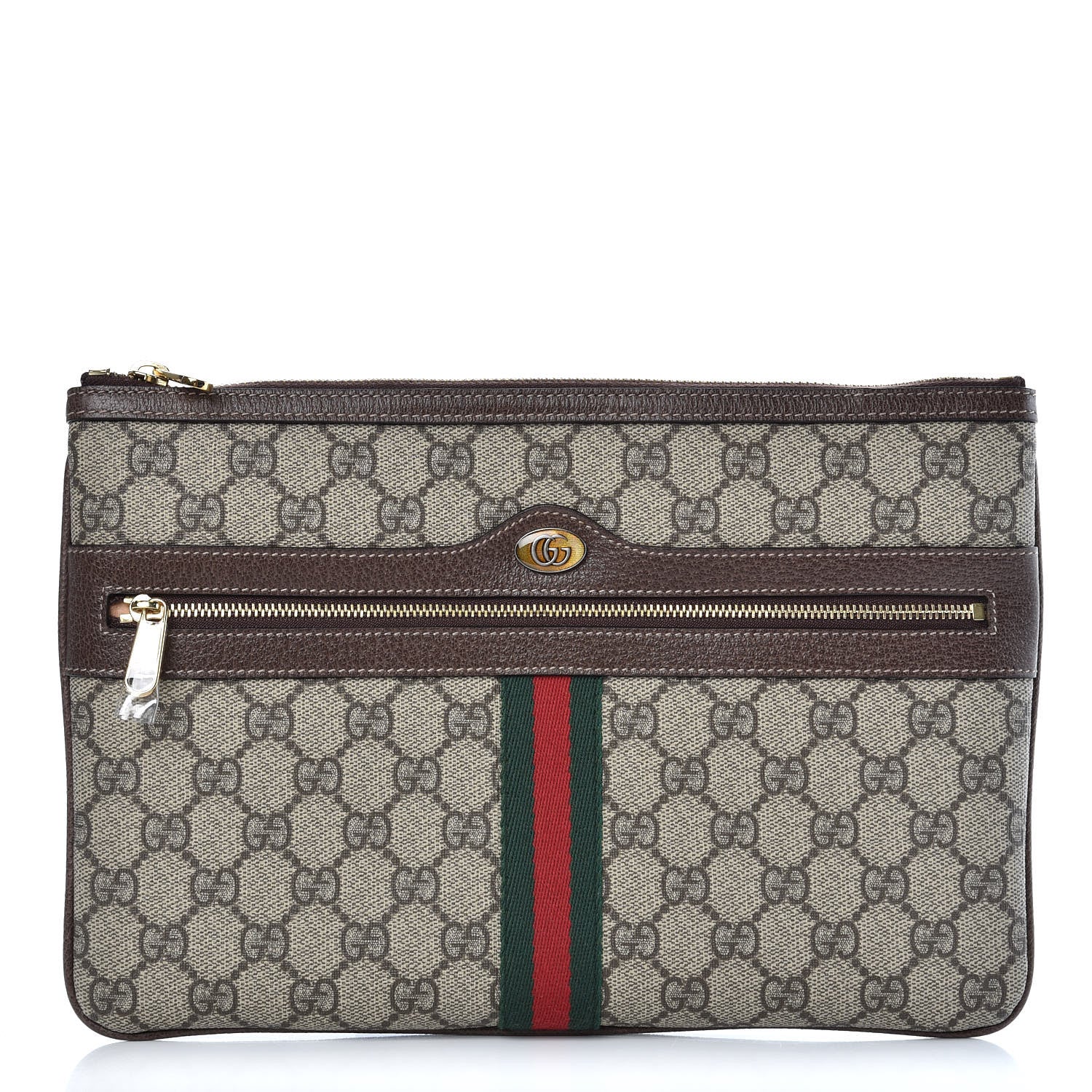 Gucci GG Supreme Monogram Large Ophidia Pouch Clutch Brown 1 of 7
