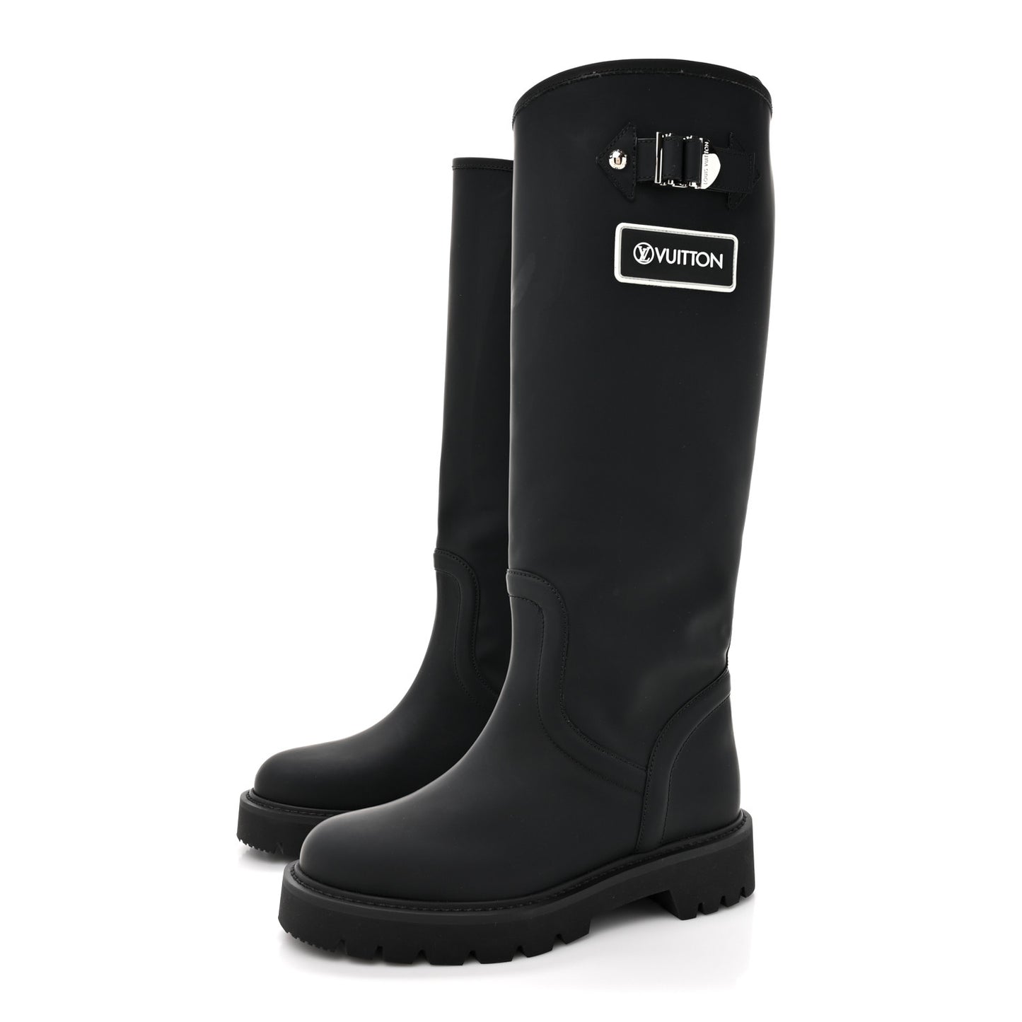 Rubber Calfskin Territory Flat Boots 36 Black