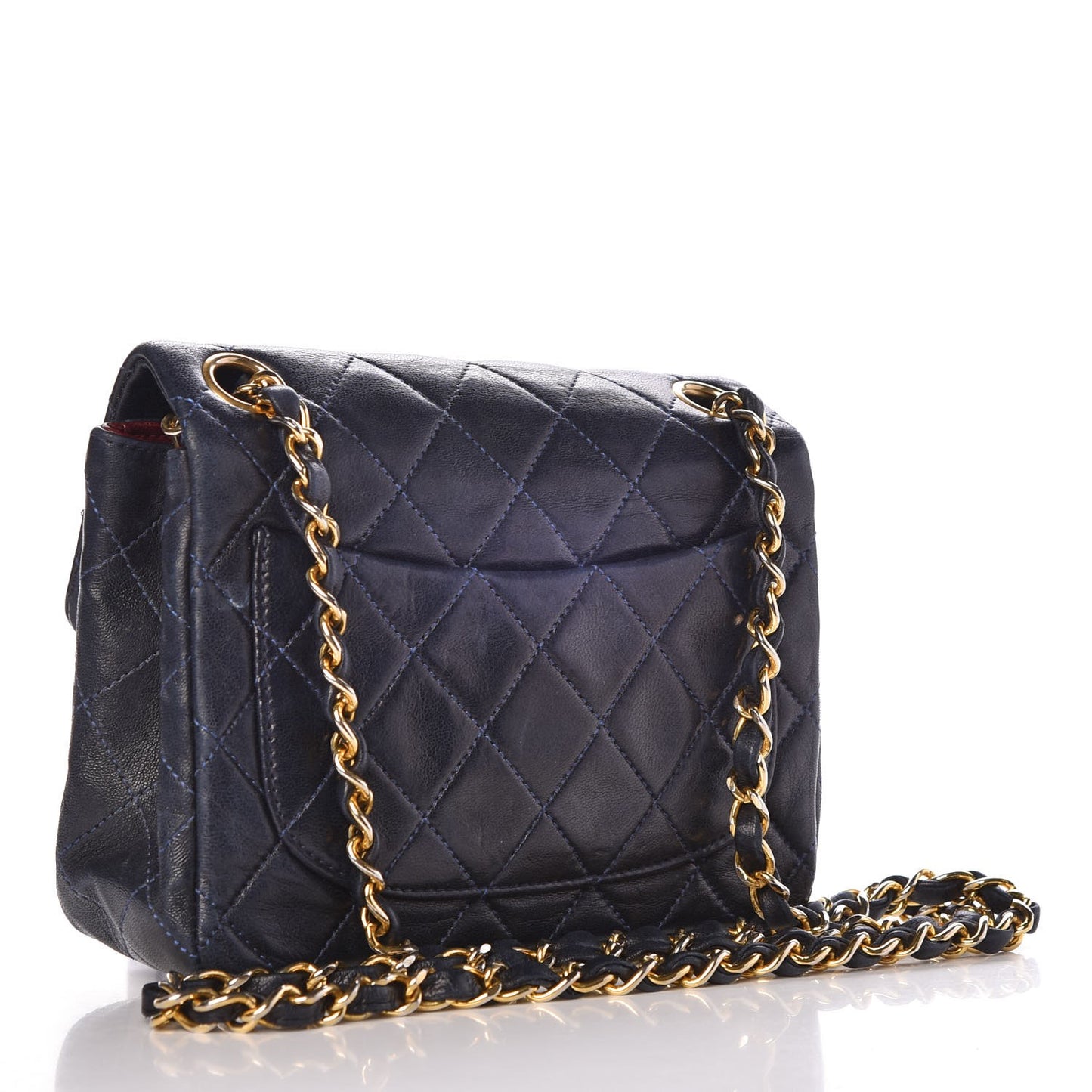 Lambskin Quilted Mini Square Flap Bag Navy