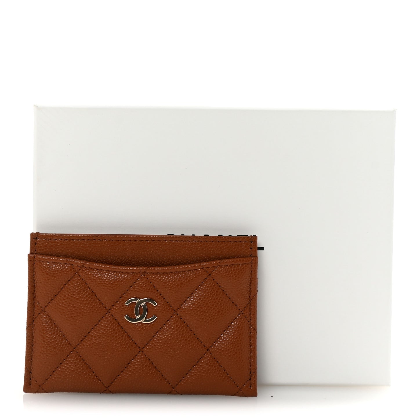 Caviar Quilted Card Holder Brown