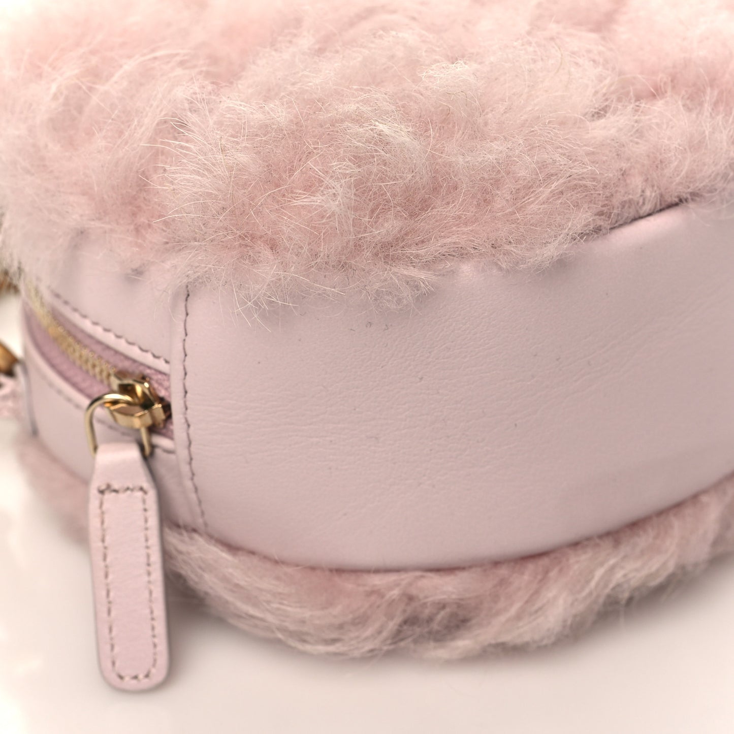 Shearling Sheepskin Chanel 19 Round Clutch With Chain Light Pink