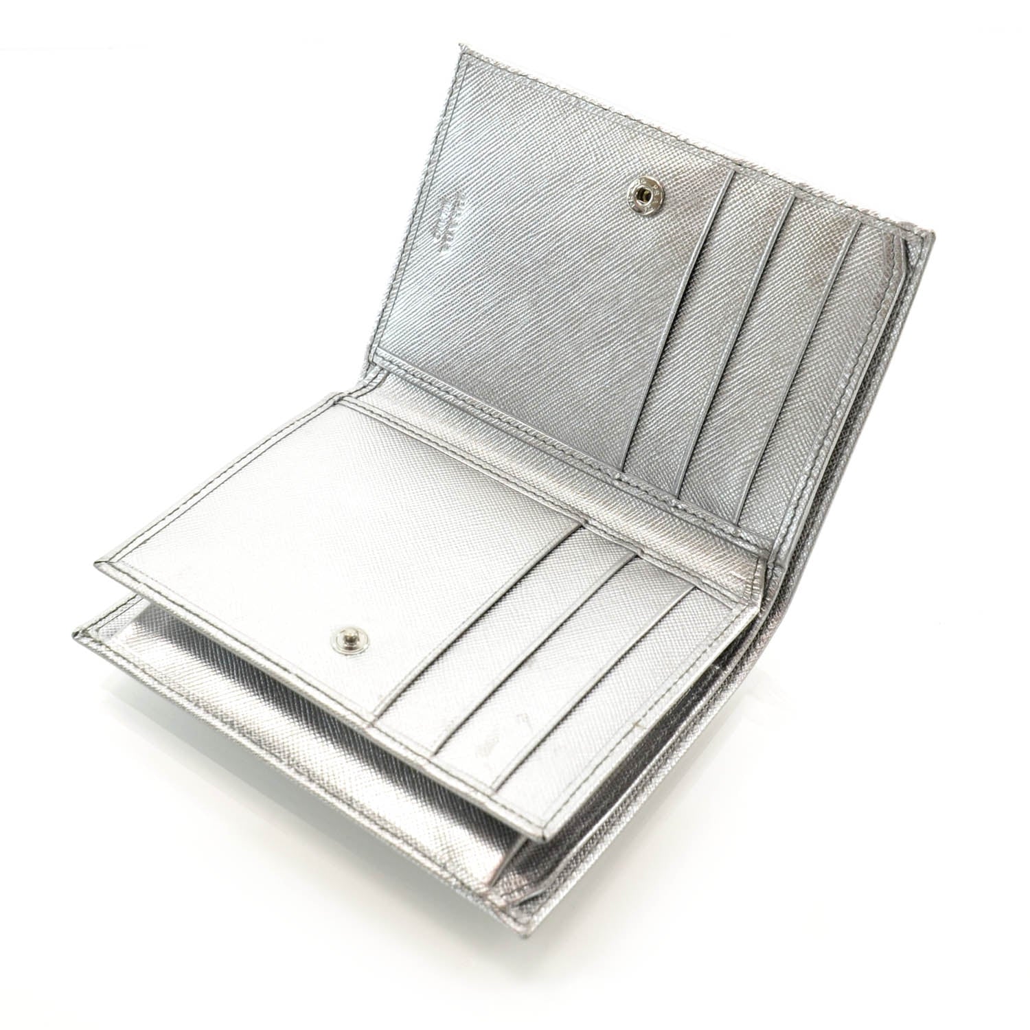 Prada Saffiano Metal Bi-Fold Wallet Cromo 5 of 8
