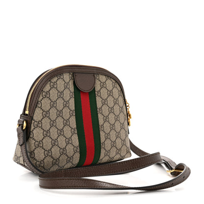 Gucci GG Supreme Monogram Textured Dollar Calfskin Web Small Ophidia Dome Shoulder Bag Beige Ebony New Acero 3 of 14