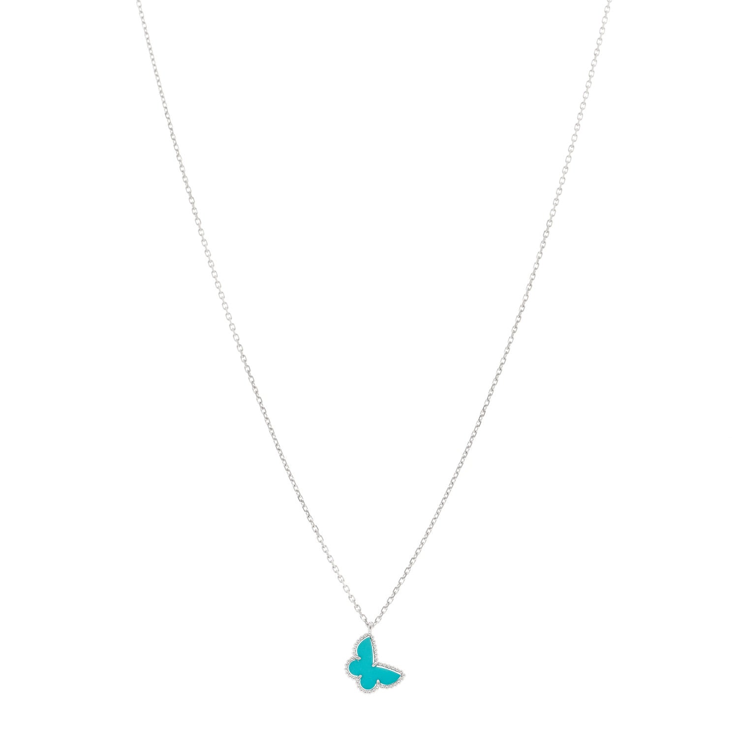 Van Cleef & Arpels 18K White Gold Turquoise Sweet Alhambra Butterfly Pendant Necklace 1 of 5