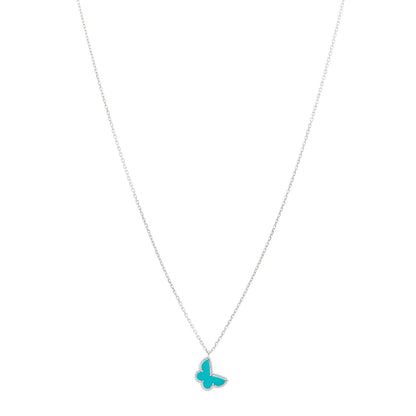 Van Cleef & Arpels 18K White Gold Turquoise Sweet Alhambra Butterfly Pendant Necklace 1 of 5