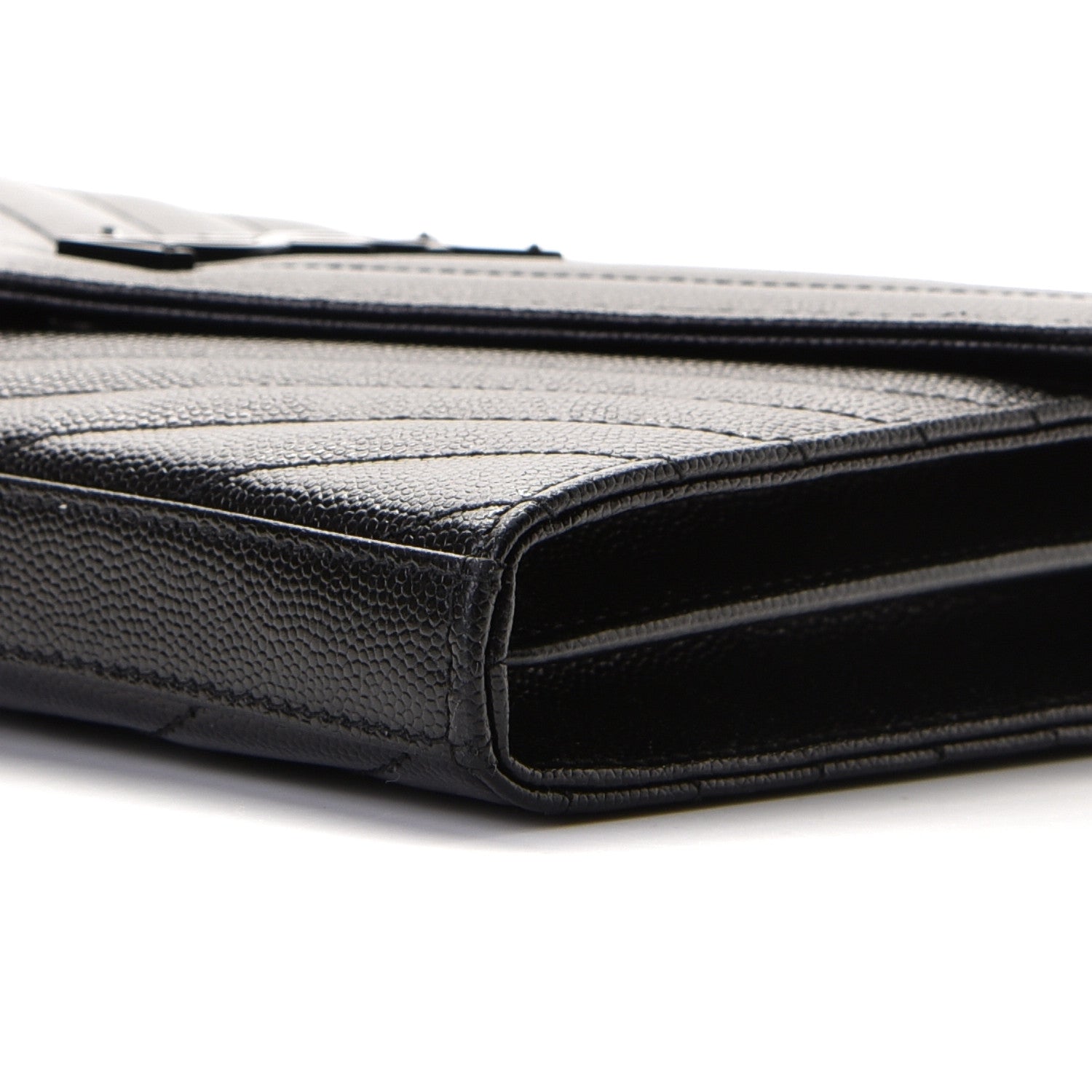 Saint Laurent Grain De Poudre Matelasse Chevron Monogram Chain Wallet Black 6 of 7