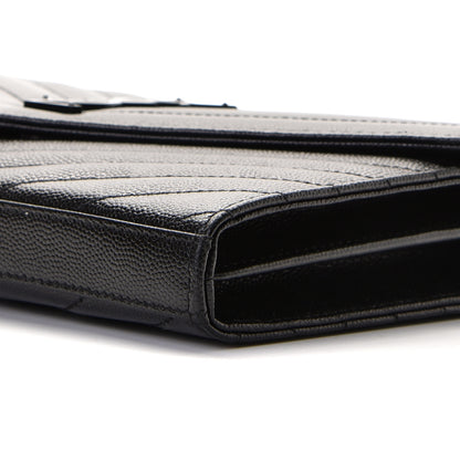 Saint Laurent Grain De Poudre Matelasse Chevron Monogram Chain Wallet Black 6 of 7