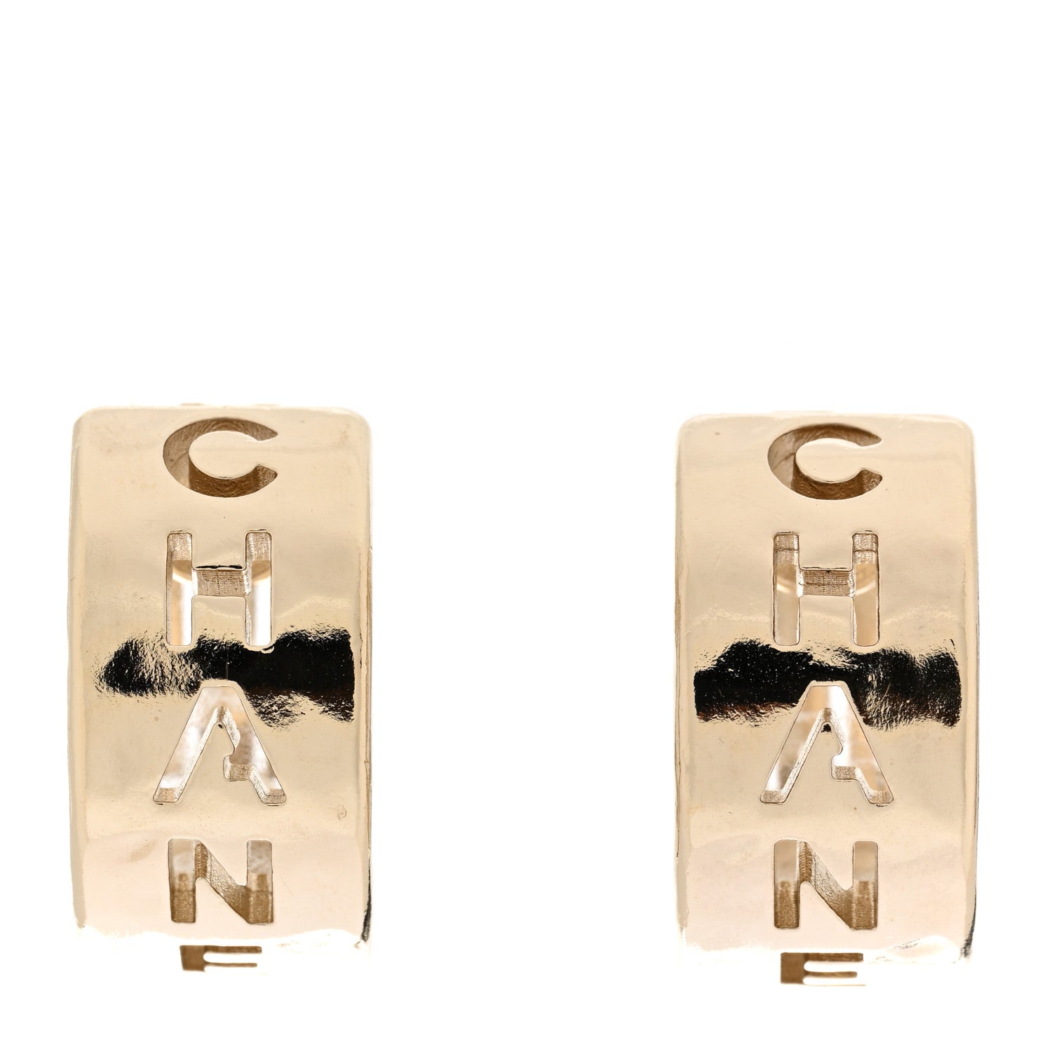 Chanel Metal Logo Hoop Clip On Earrings Gold 1 of 5