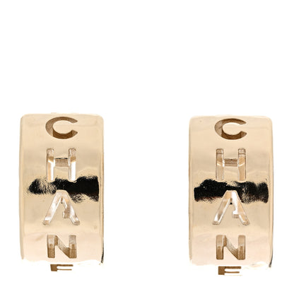 Chanel Metal Logo Hoop Clip On Earrings Gold 1 of 5