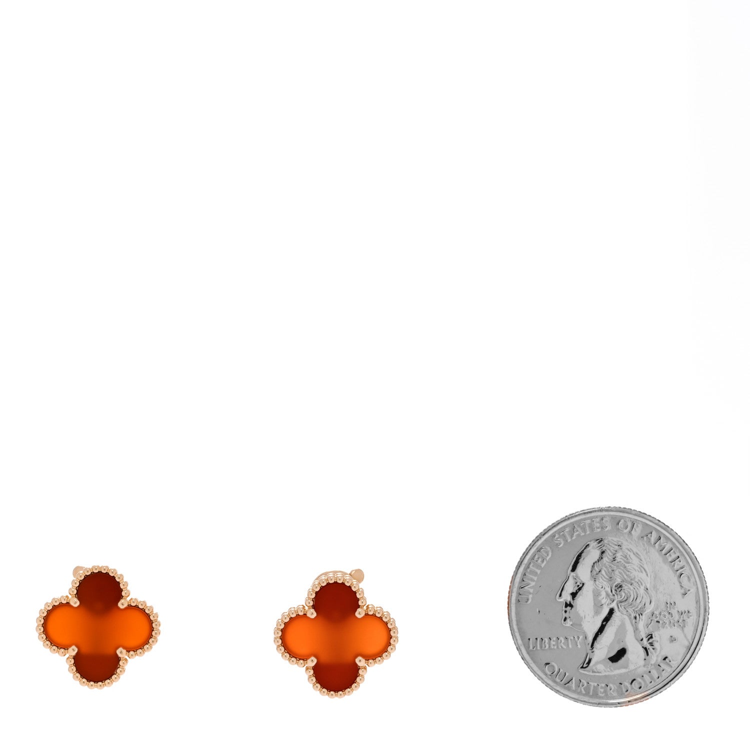 Van Cleef & Arpels 18K Yellow Gold Carnelian Vintage Alhambra Earrings 2 of 5