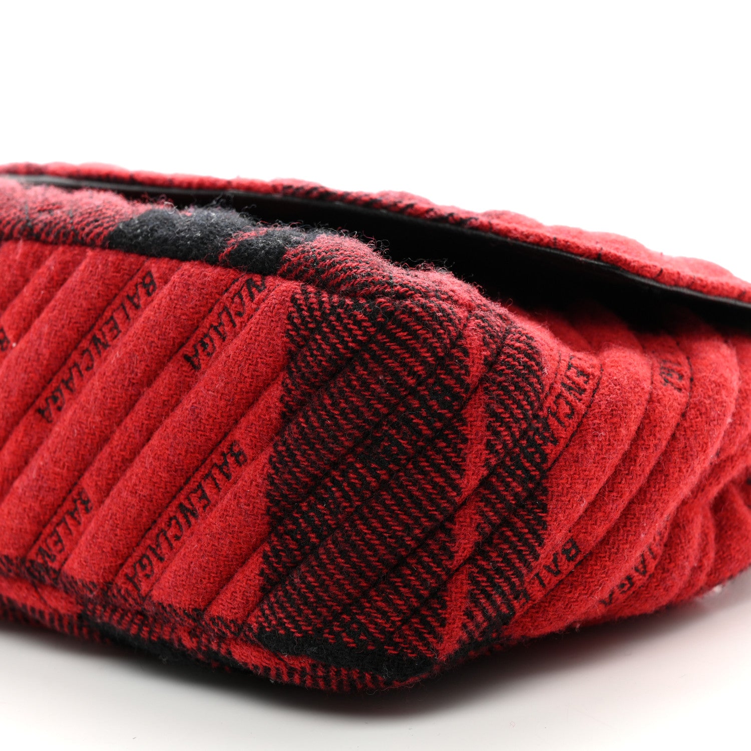 Balenciaga Wool Plaid Diagonal Allover Logo Matelasse M BB Round Shoulder Bag Red Black 10 of 11