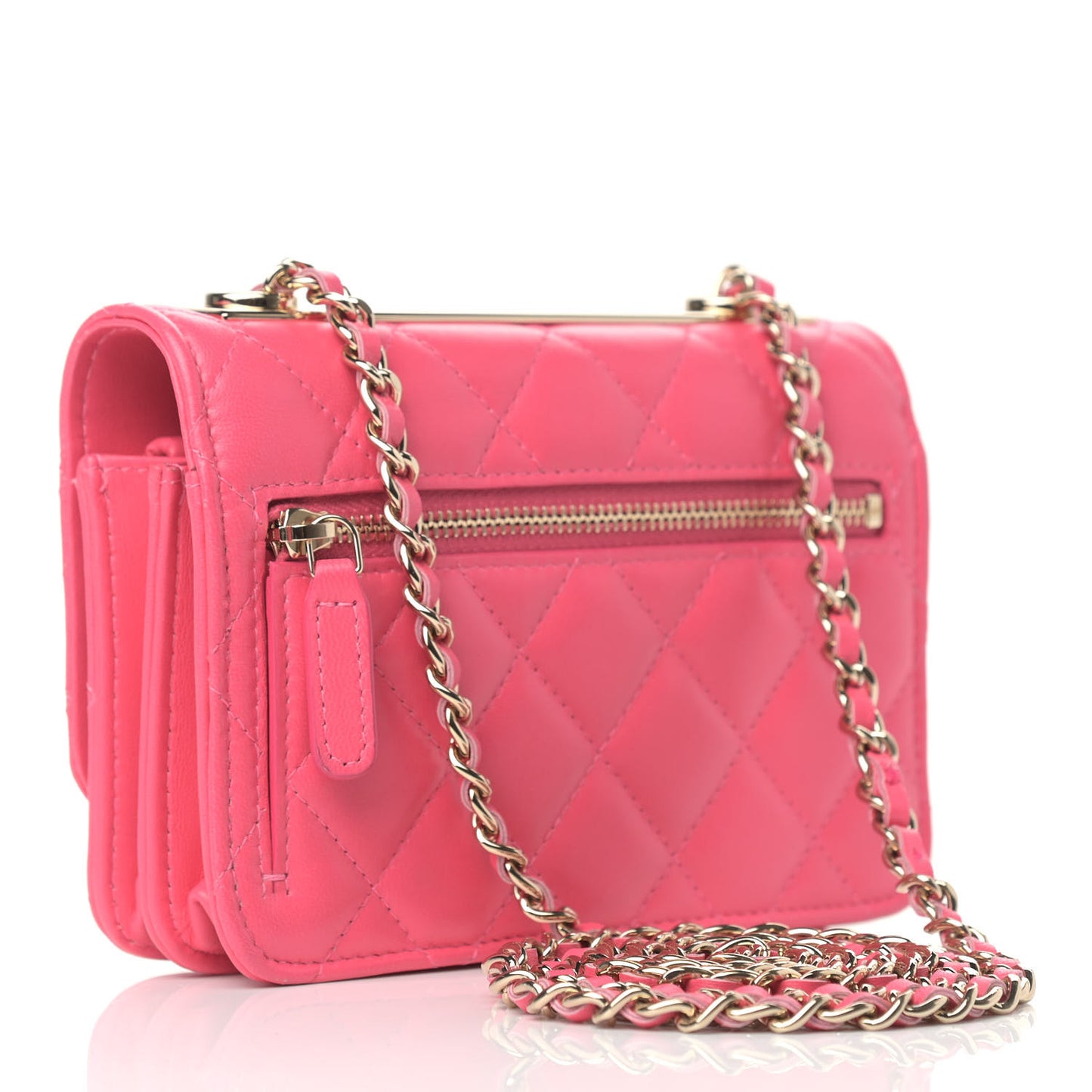 Lambskin Quilted Mini Trendy CC Wallet On Chain WOC Pink