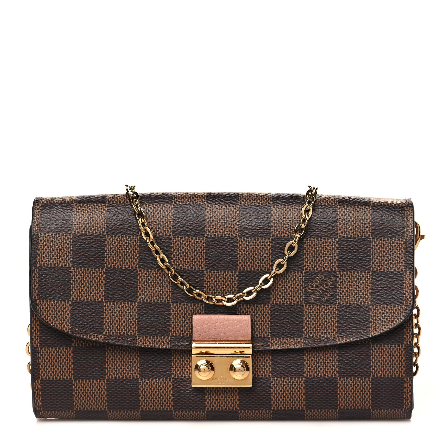 Louis Vuitton Damier Ebene Croisette Chain Wallet Rose Ballerine 1 of 11