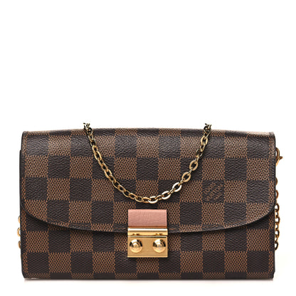 Louis Vuitton Damier Ebene Croisette Chain Wallet Rose Ballerine 1 of 11