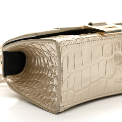 Balenciaga Metallic Shiny Calfskin Crocodile Embossed Hourglass Top Handle Bag XS Light Gold 18 of 23