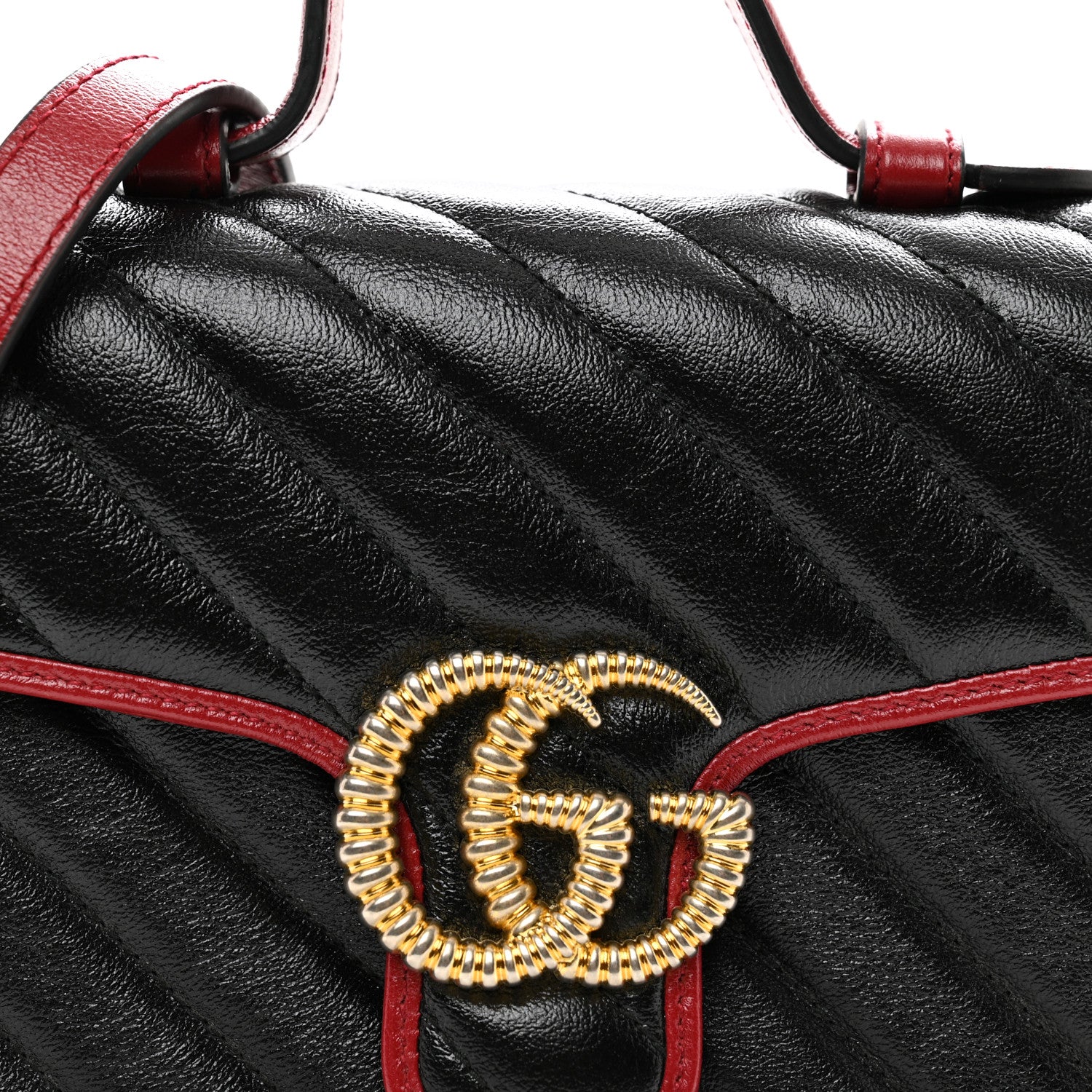 Gucci Vintage Effect Calfskin Matelasse Diagonal Mini Torchon GG Marmont Top Handle Shoulder Bag Black Romantic Cherry 5 of 10