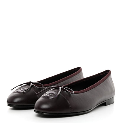 Chanel Lambskin Cap Toe CC Ballerina Flats 38 Purple 3 of 9