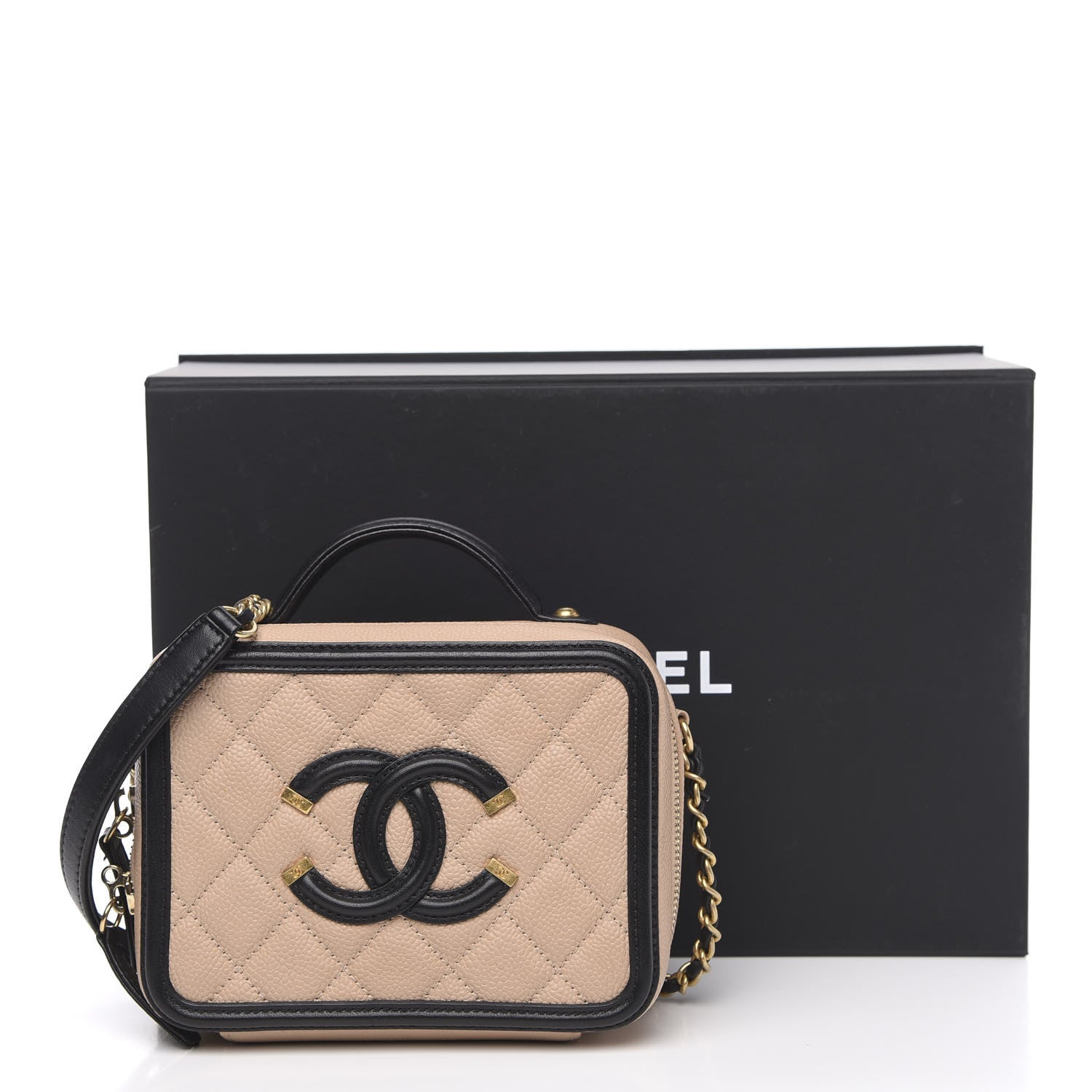 Chanel Caviar Quilted Small CC Filigree Vanity Case Beige Black 12 of 12