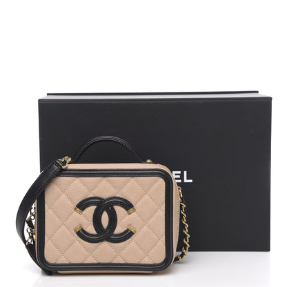 Chanel Caviar Quilted Small CC Filigree Vanity Case Beige Black 12 of 12