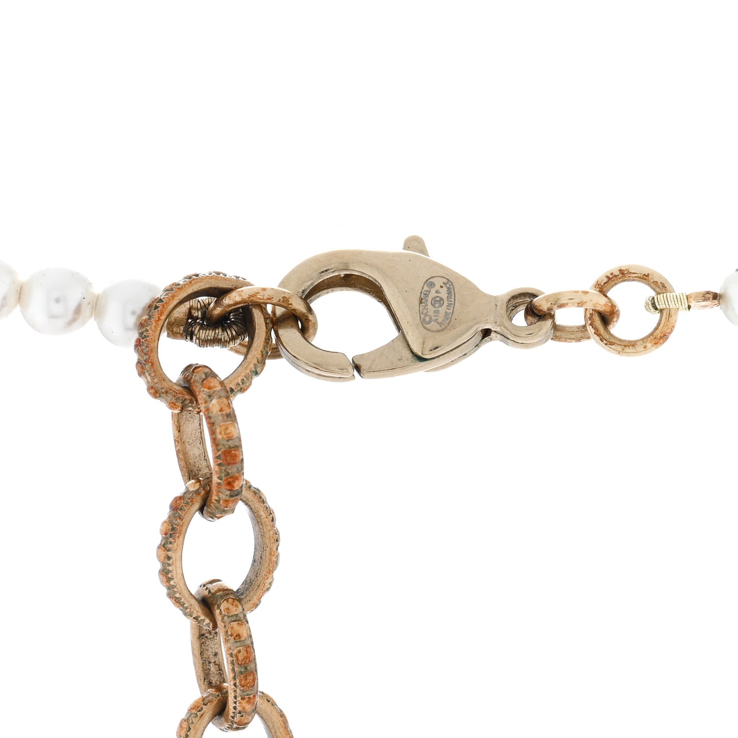 Pearl Baguette Crystal CC Necklace Gold
