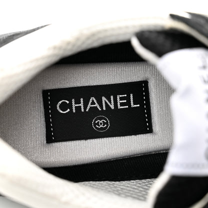 Chanel Mesh Suede Grained Calfskin Womens CC Sneakers 39.5 Black White 6 of 8