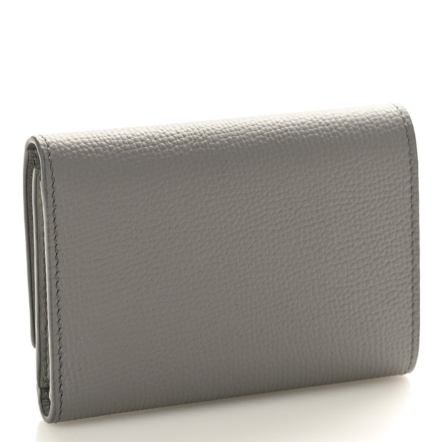 Pebble Grain Calfskin Anagram Small Vertical Wallet Grey
