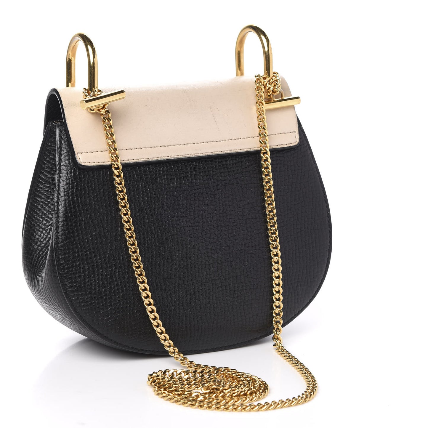 Grained Calfskin Lambskin Mini Bi-Color Drew Shoulder Bag Black Powder Beige