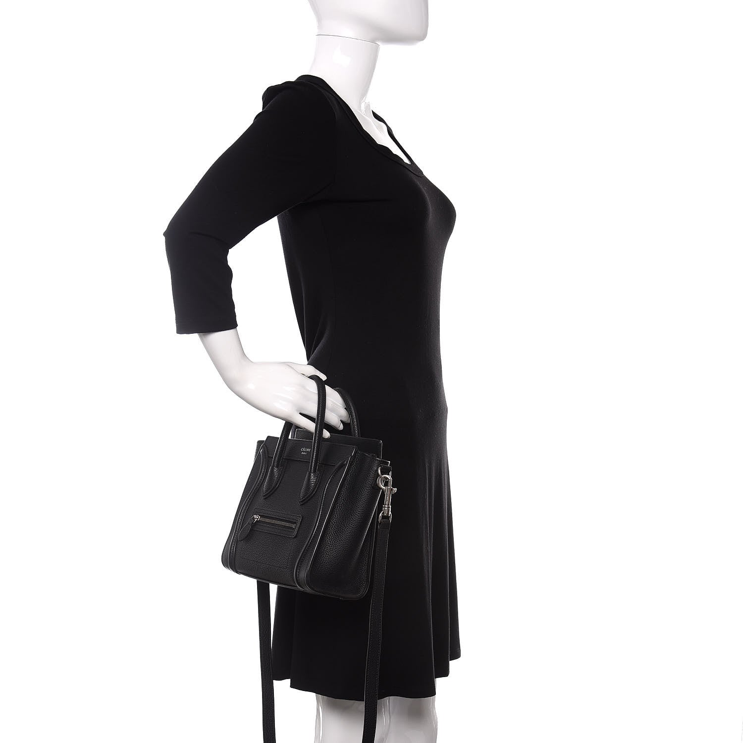 Celine Drummed Calfskin Nano Luggage Black 3 of 10