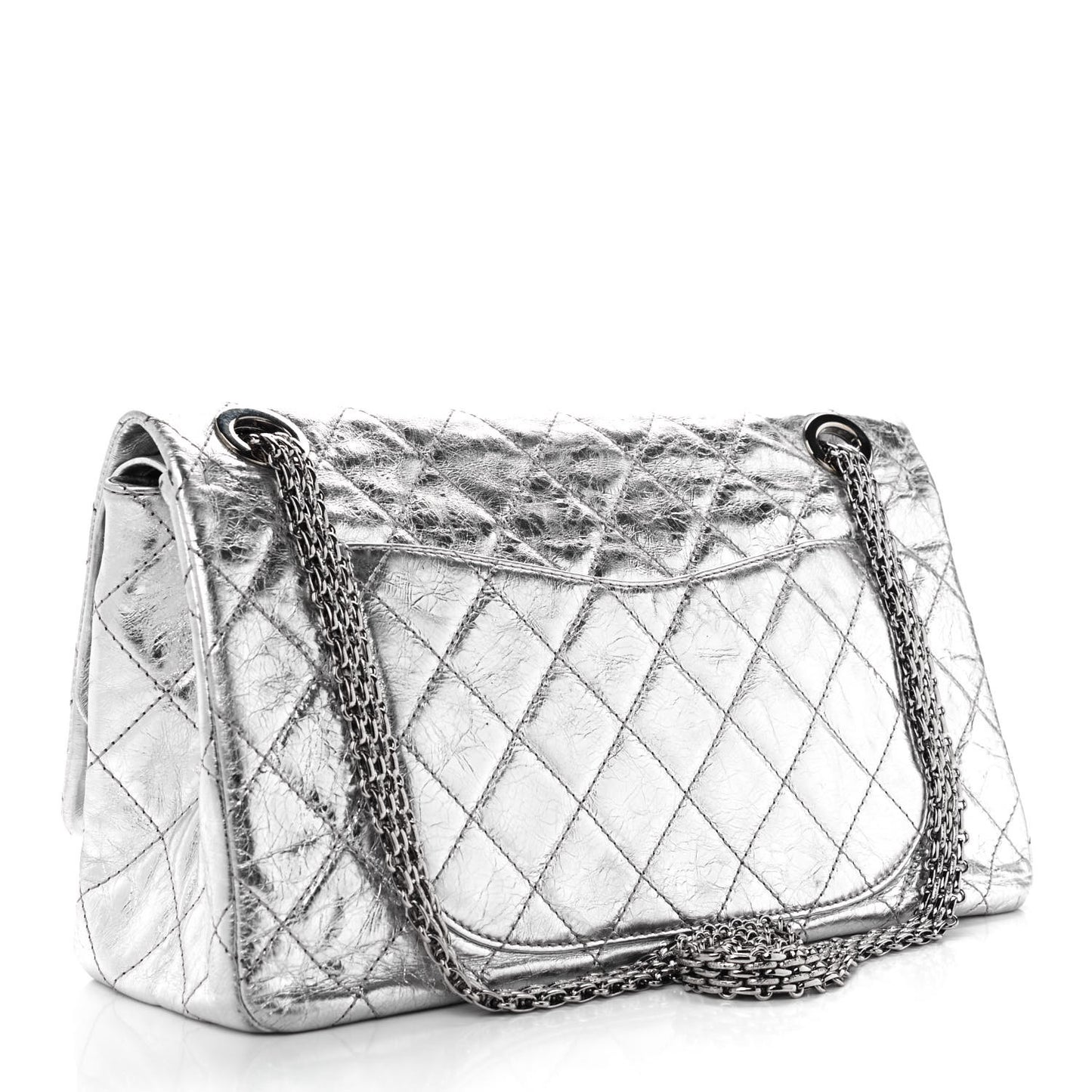 Metallic Aged Calfskin Quilted 2.55 Reissue 228 Flap Silver