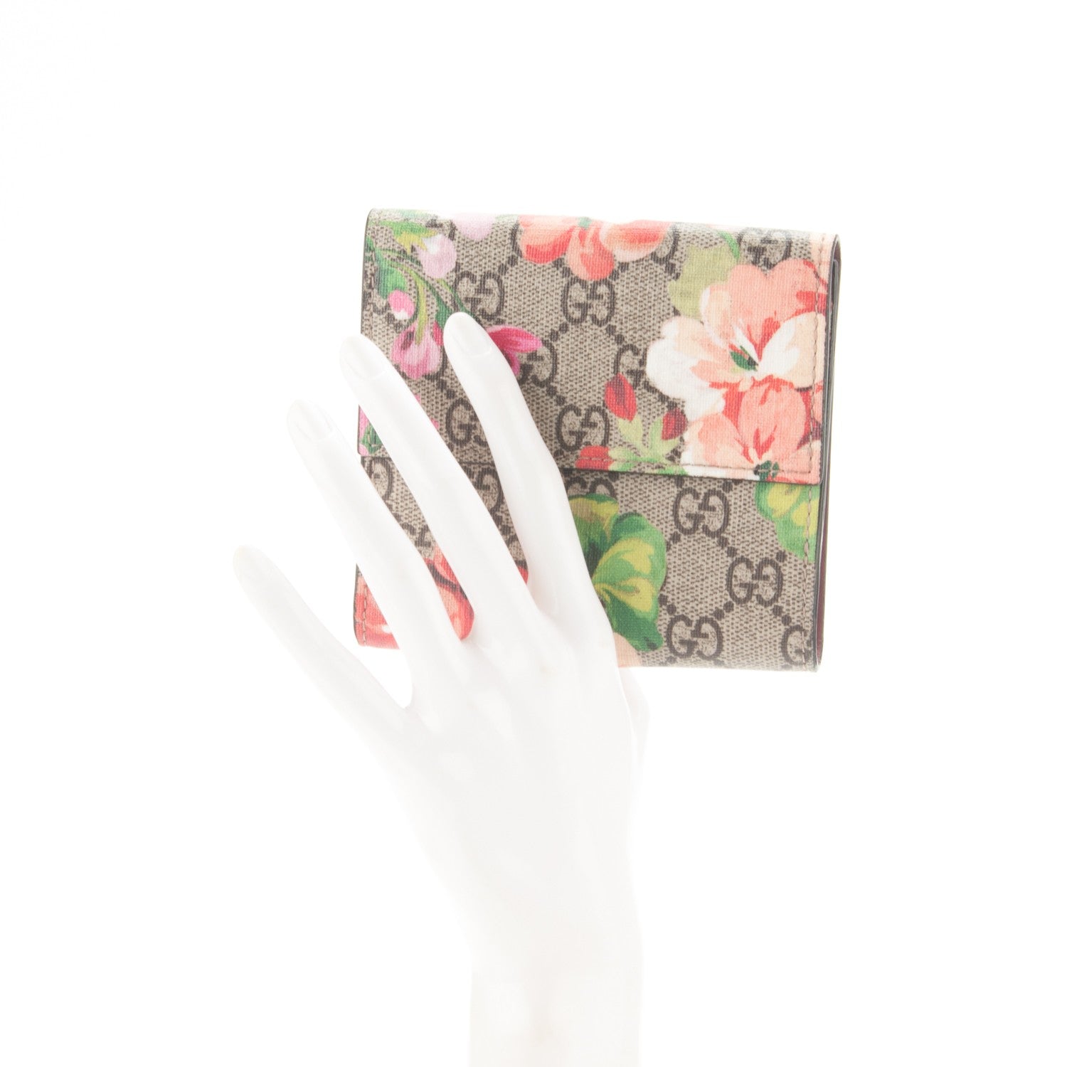 Gucci GG Supreme Monogram Blooms French Flap Wallet Beige Multicolor Dry Rose 2 of 7