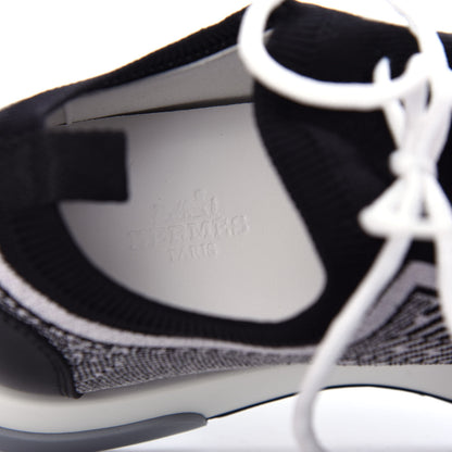 Hermes Knit Calfskin Suede Goatskin Bi-Color Womens Addict Sneakers 38 Black White 8 of 11
