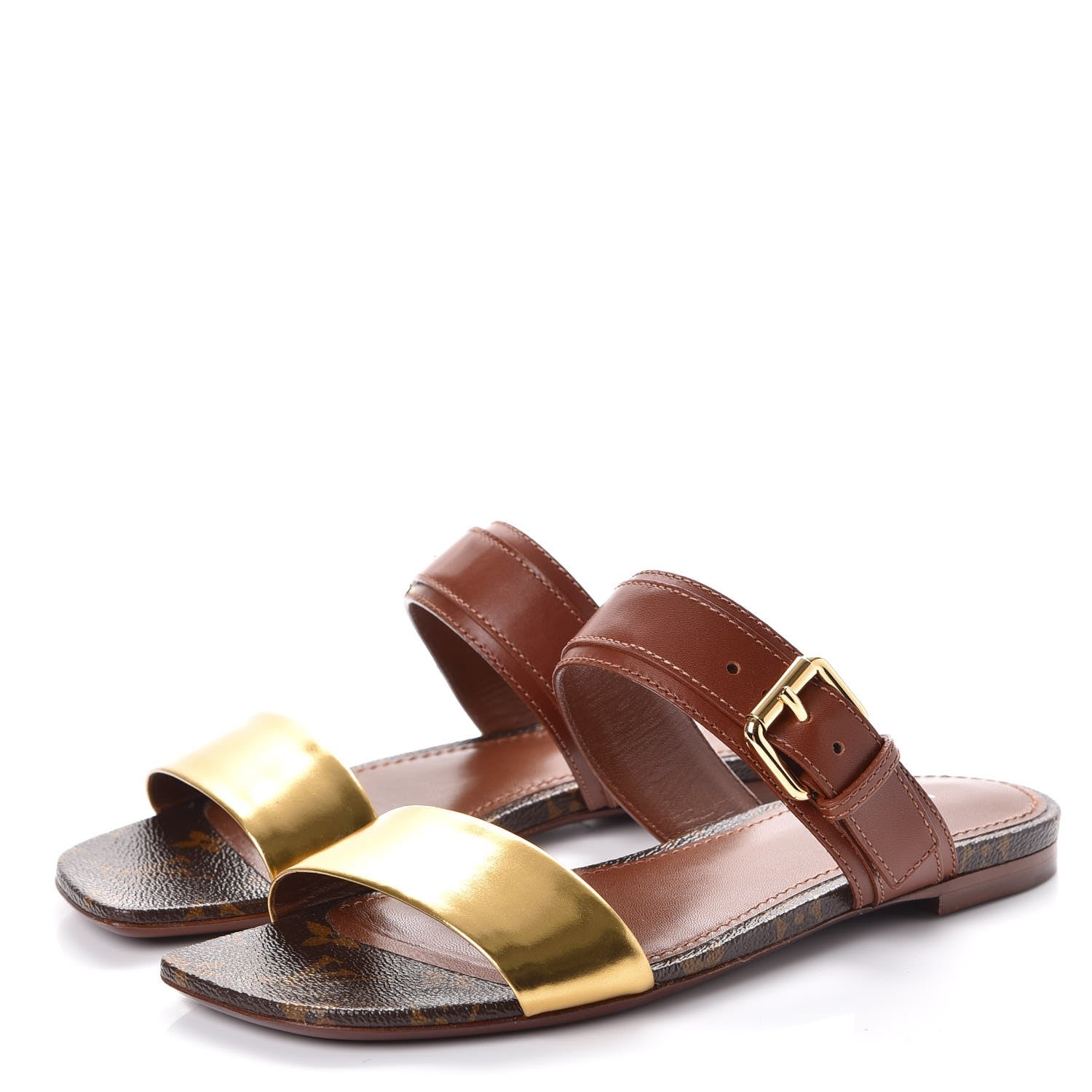 Louis Vuitton Calfskin Monogram Golden Bloom Flat Sandals 36 Gold 3 of 8