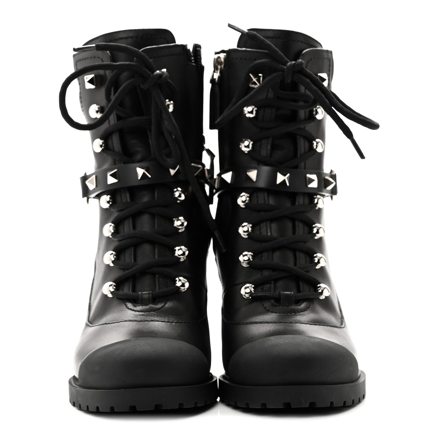 Calfskin Rockstud Cap Toe Combat Boots 37 Black