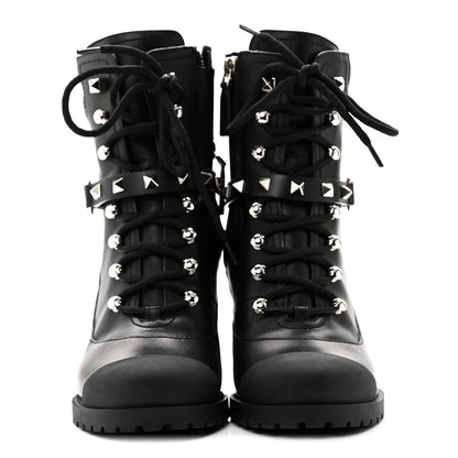 Valentino Garavani Calfskin Rockstud Cap Toe Combat Boots 37 Black 2 of 9