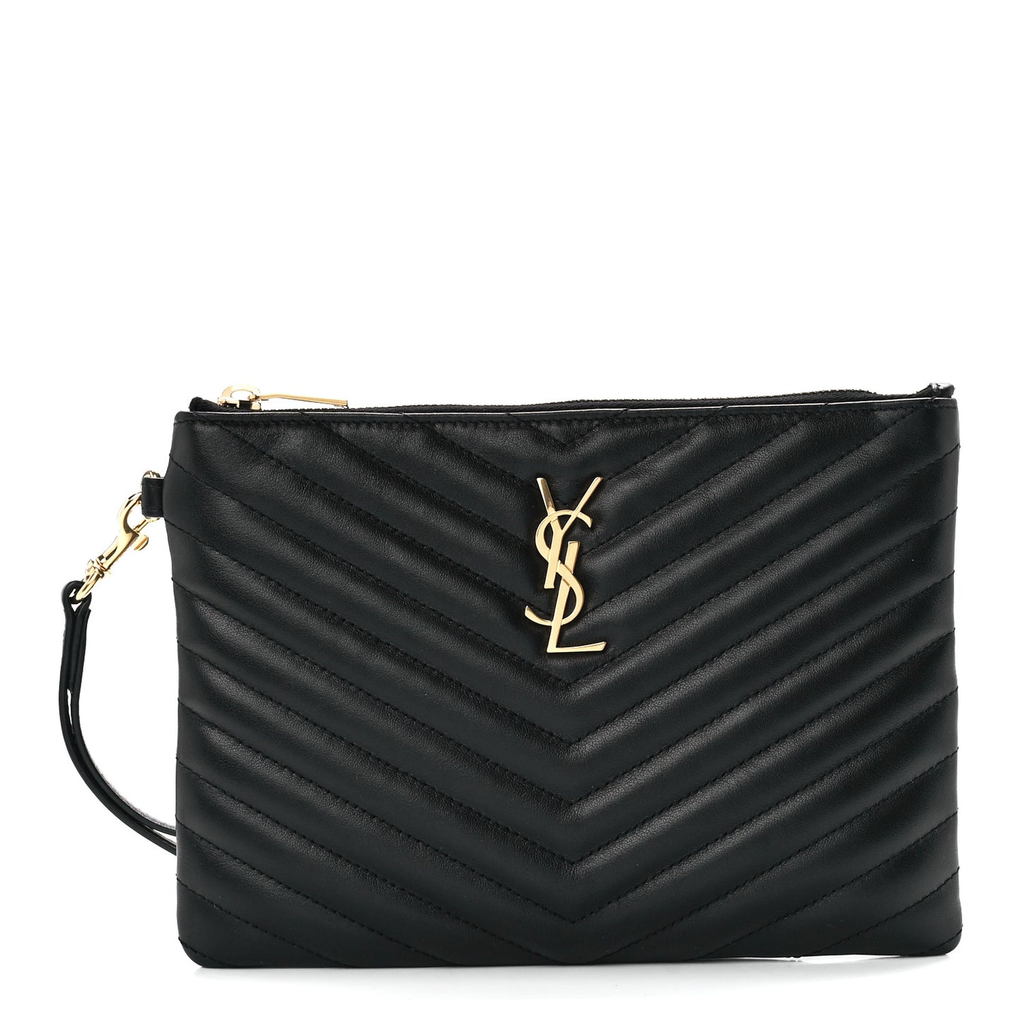Calfskin Matelasse Chevron Monogram A5 Wristlet Black