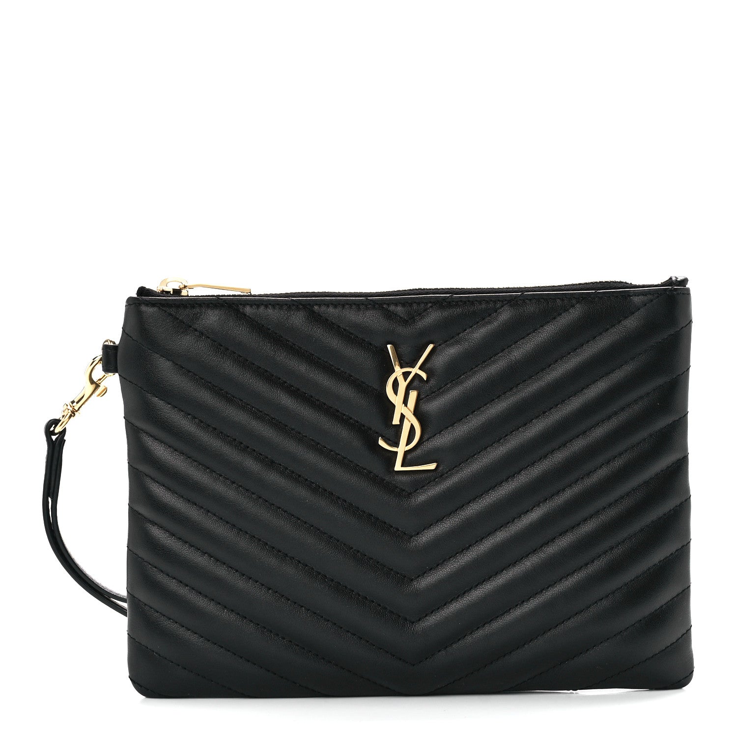 Saint Laurent Calfskin Matelasse Chevron Monogram A5 Wristlet Black 1 of 13