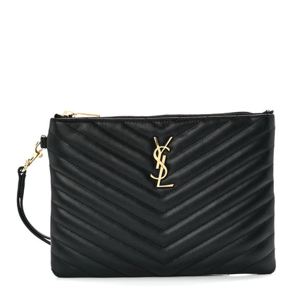 Saint Laurent Calfskin Matelasse Chevron Monogram A5 Wristlet Black 1 of 13