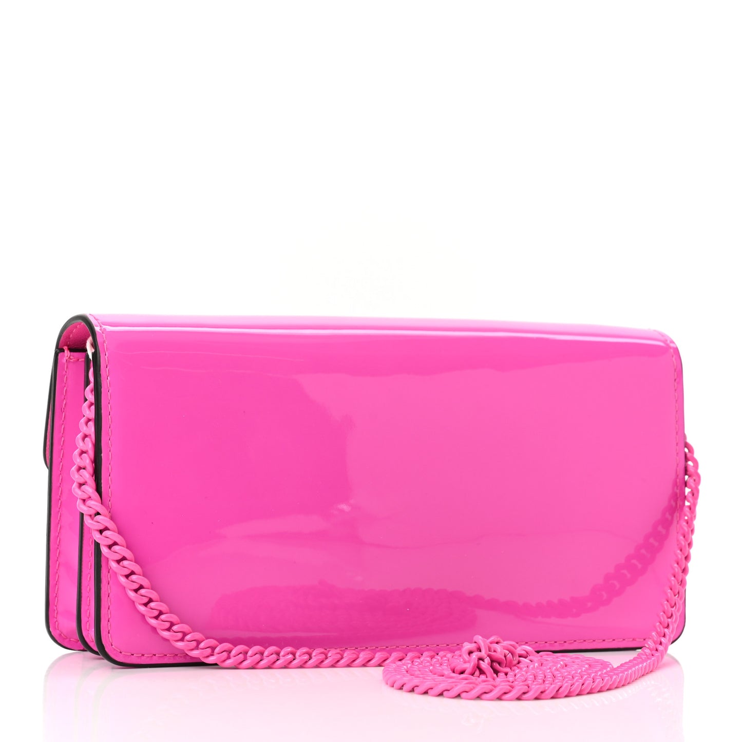 Patent Monochrome Vlogo Plaque Fold Over Wallet On Chain Pink PP