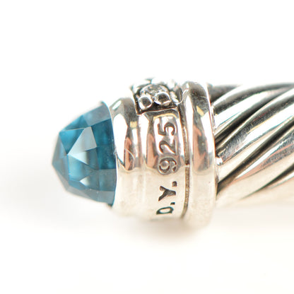 David Yurman Sterling Silver Diamond Blue Topaz 5mm Cable Classics Bracelet 5 of 6