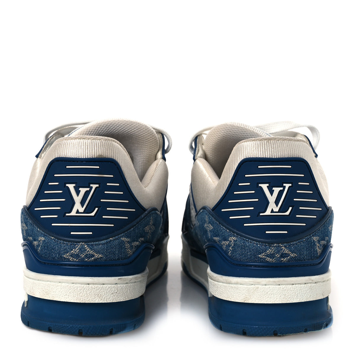 Calfskin Embossed Monogram Denim Mens LV Trainer Sneakers 7.5 Blue