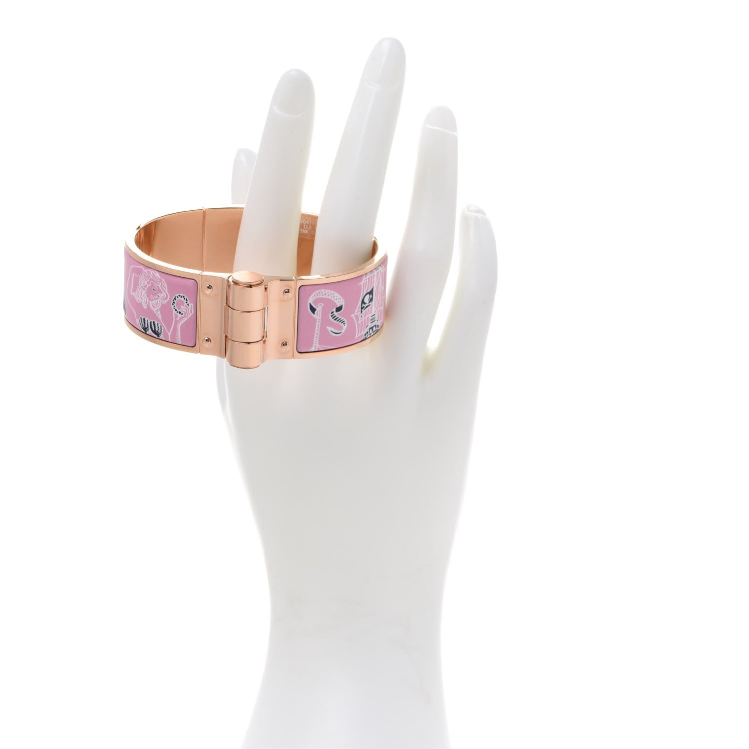 Hermes Enamel Printed Wide L'ile Au Tresor Hinged Bracelet L Pink Delirium 2 of 8