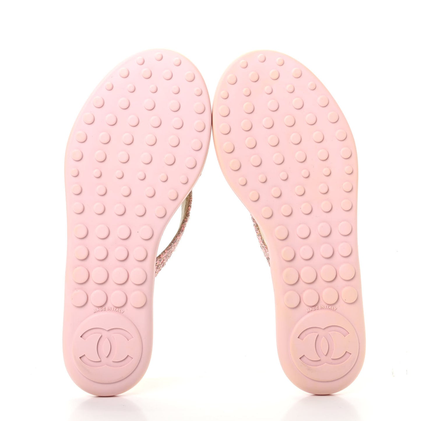 Tweed Quilted Camellia Thong Sandals 38 Salmon Apricot Gold