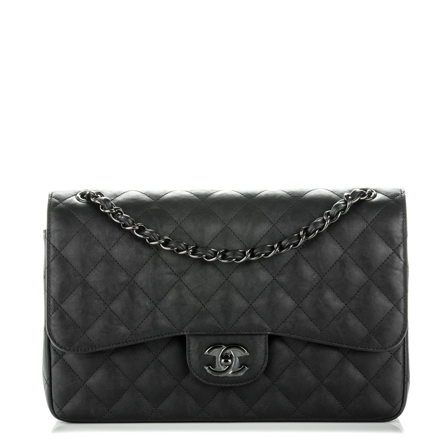 Chanel Crumpled Calfskin Quilted Jumbo Double Flap So Black 1 of 8