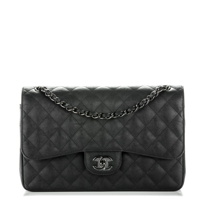 Chanel Crumpled Calfskin Quilted Jumbo Double Flap So Black 1 of 8